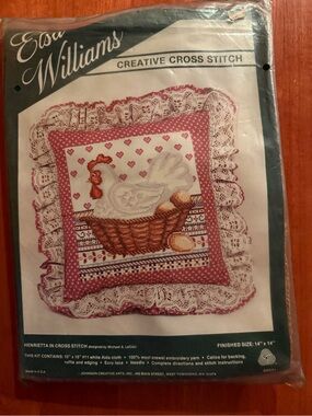 Vintage Pink Hen Cross Stitch Pillow Kit